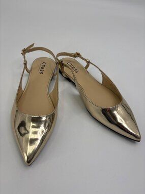 Guess Gerryle Pointed Toe Slingback Metallic Gold Flat Shoe Size 10 NWOB